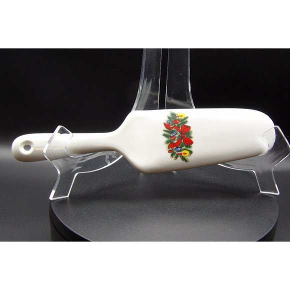 Vintage Christmas Porcelain Cake Server 10" L x 2 1/2" W Screen Printed Picture - Picture 8 of 8